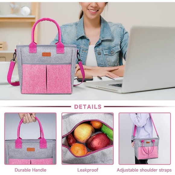 Insulated Reusable Adjustable Crossbody Strap Thermal Tote Lunch Bag - Picture 4 of 6